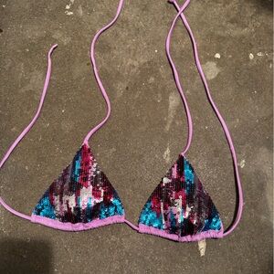 Victoria's Secret Sequin Bikini Top - Pink and Blue